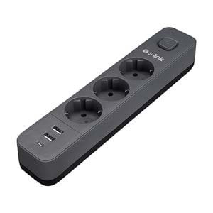 S-link SPG03U 2 Usb +1Type C 5V2.4A 1.5m 3x1.00mm 100% Bakır 750 Joule 3 lü Anahtarlı Akım Korumalı Siyah Priz