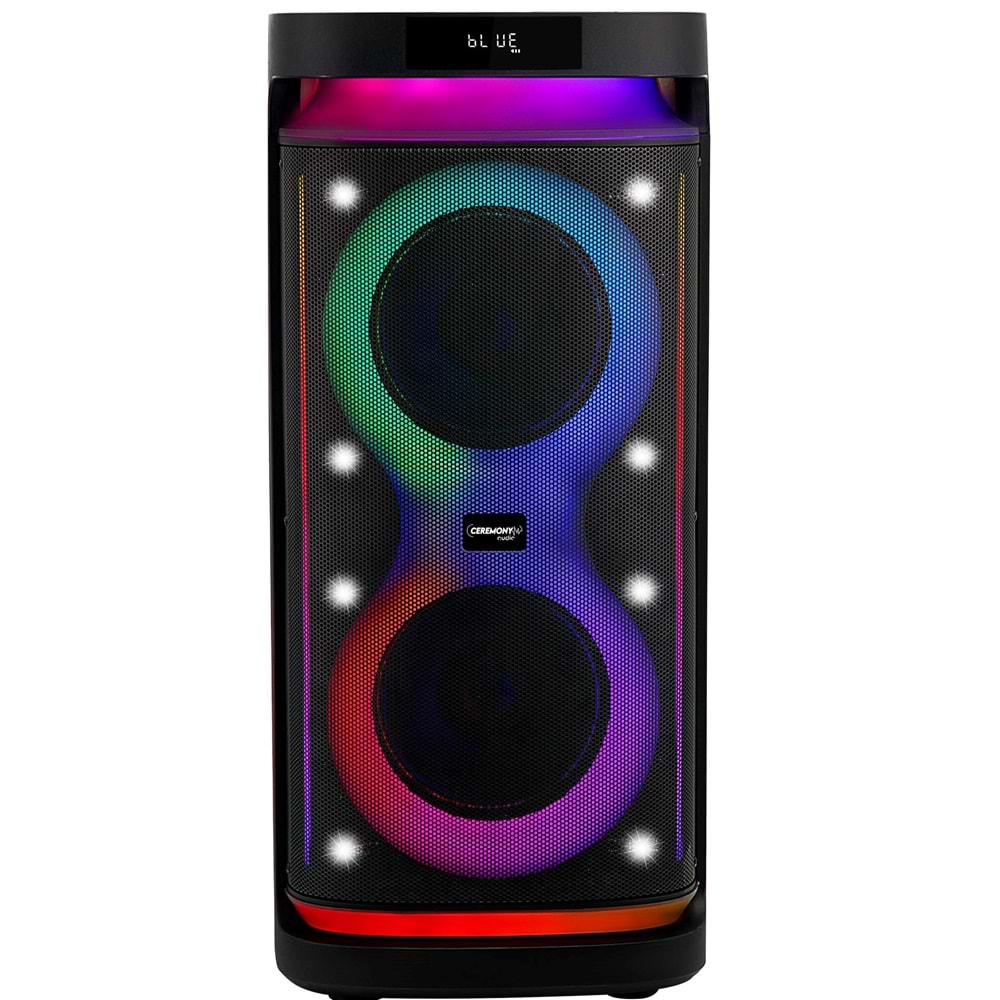 Ceremony Audio CM-208 Taşınabilir Bluetooth Parti Hoparlör 2x8 Inç Woofer 400WATT Tws Disco Lights