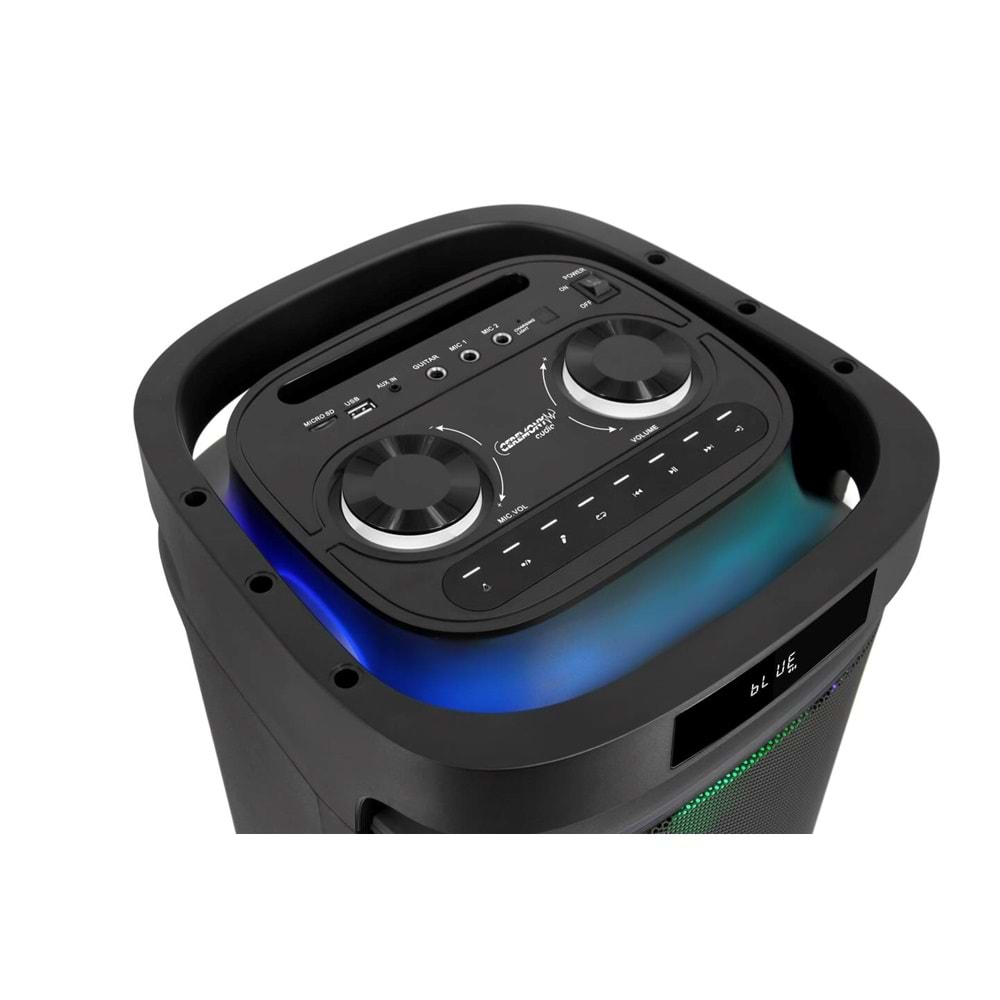 Ceremony Audio CM-208 Taşınabilir Bluetooth Parti Hoparlör 2x8 Inç Woofer 400WATT Tws Disco Lights