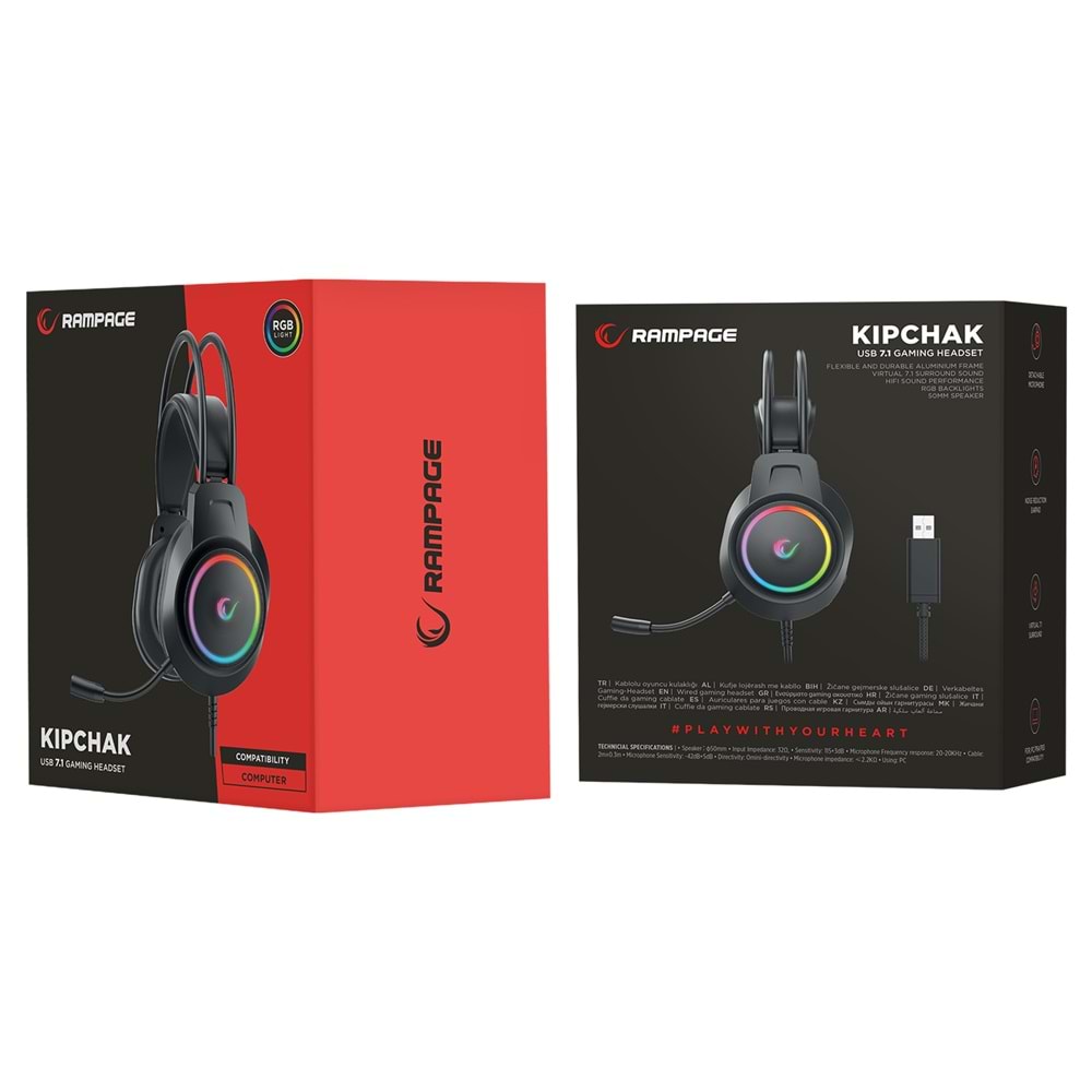 Rampage RM-K55 Kipchak Siyah RGB Led 7.1 Gaming MikrofonluOyuncu Kulaklığı