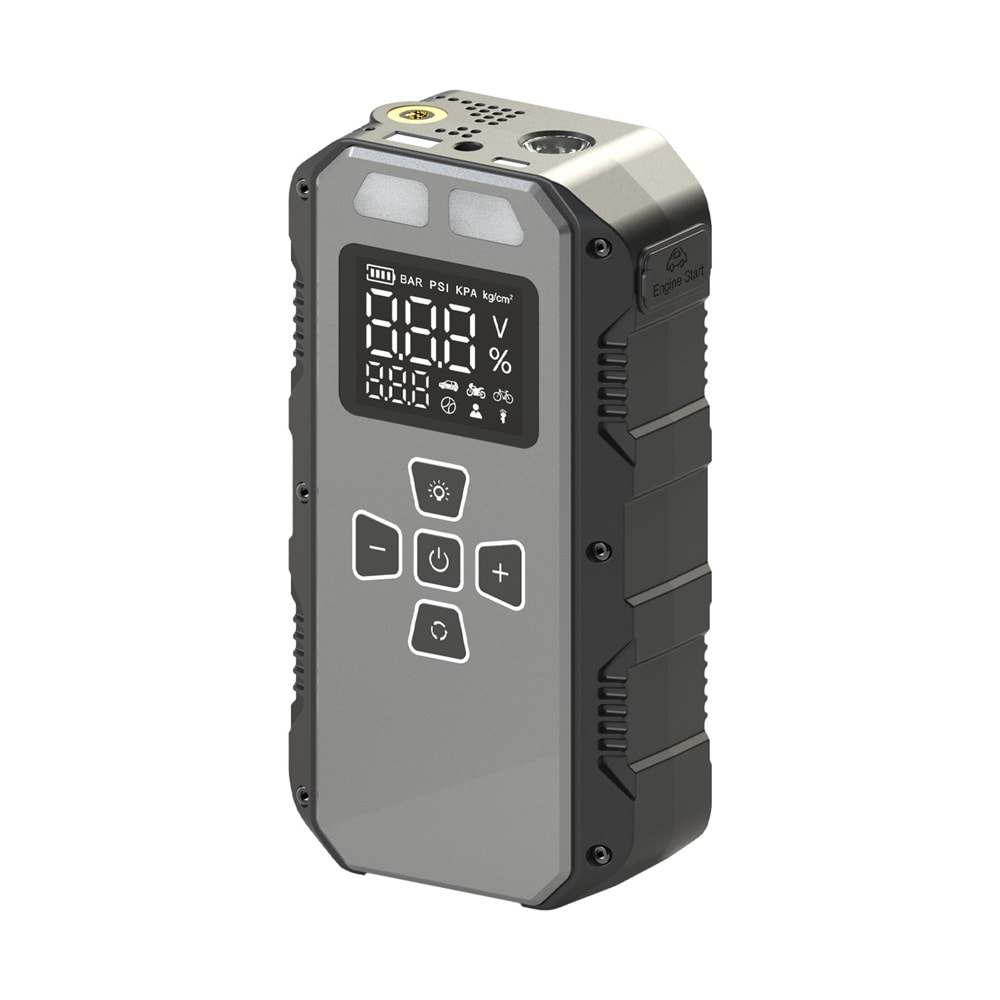 S-Link AKT2027 Koyu Gri 8000mAh 150 Psi 4 in1 Powerbank+ LED IşıkLastik Sisirme Ve Akü Takviye cihazı