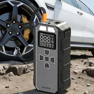 S-Link AKT2027 Koyu Gri 8000mAh 150 Psi 4 in1 Powerbank+ LED IşıkLastik Sisirme Ve Akü Takviye cihazı