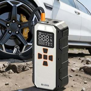 S-Link AKT2027 Gümüş 8000mAh 150 Psi 4 in1 Powerbank+ LED IşıkLastik Sisirme Ve Akü Takviye cihazı