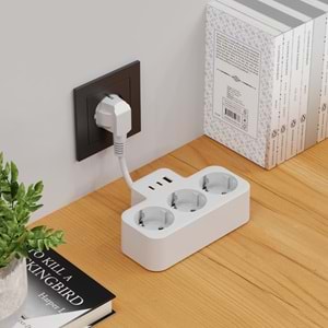 S-link PRZ07 Beyaz 3 Soketli 15mm 1 Usb 2 Type-C PD20W 1050 JouleTam Bakır Kablolu Akım Korumalı Priz
