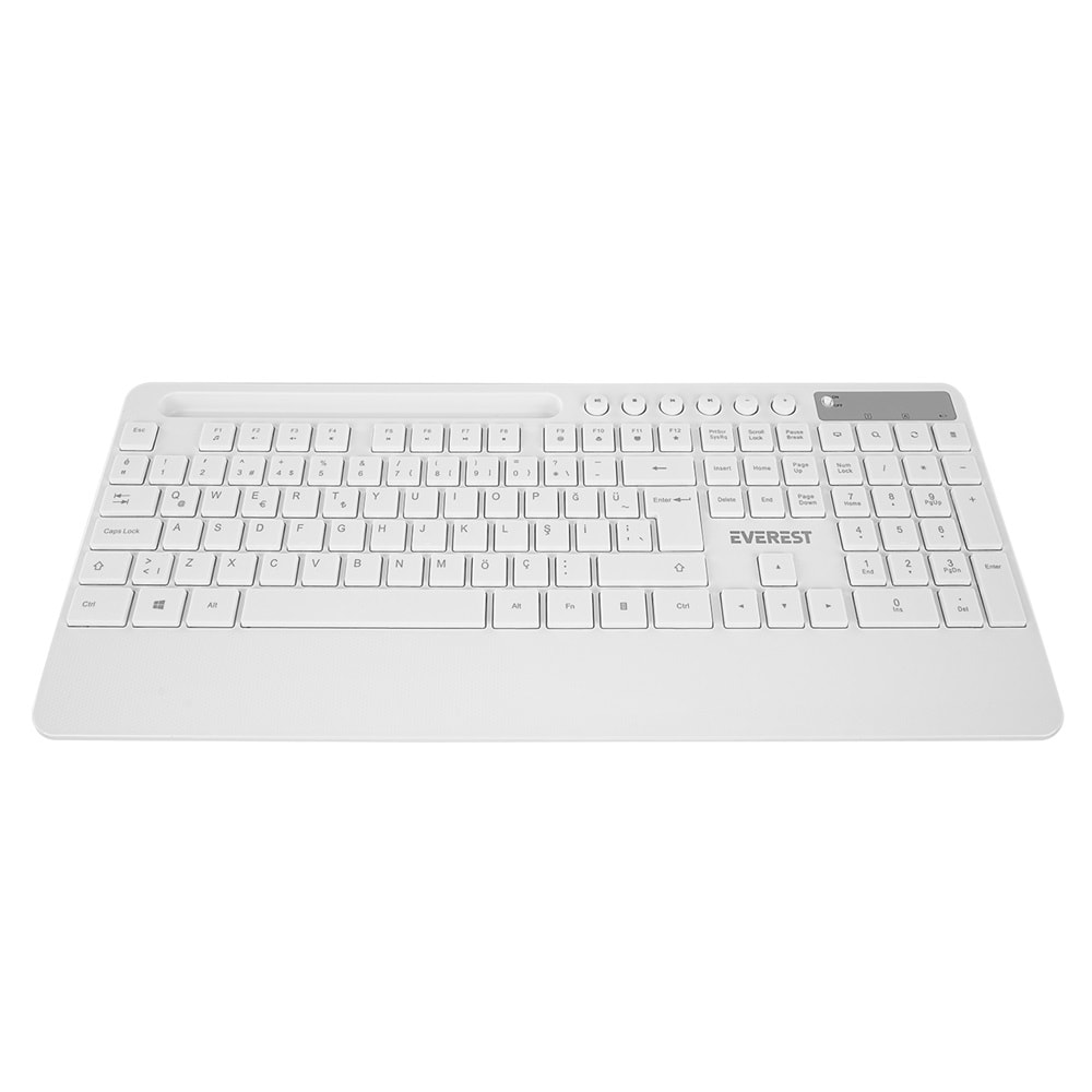 Everest KM-9676 Beyaz Multimedya Tablet-Telefon Standlı Klavye + Mouse Set