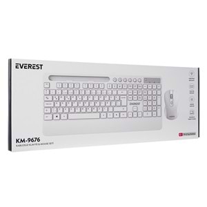 Everest KM-9676 Beyaz Multimedya Tablet-Telefon Standlı Klavye + Mouse Set