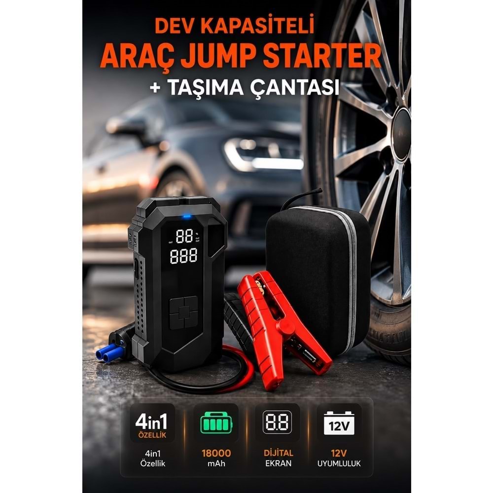 Portable Q18B 18.000 mAh Akü Takviye Cihazı & Hava Kompresörü