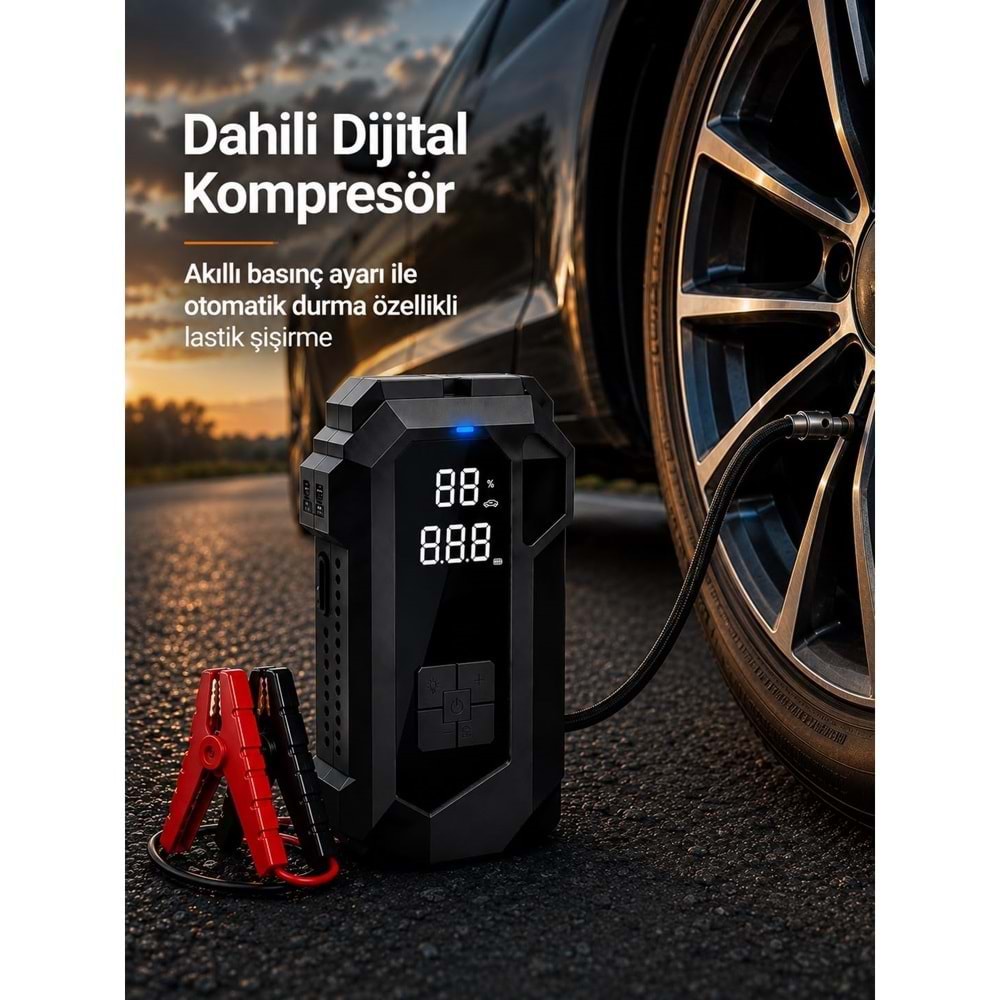 Portable Q18B 18.000 mAh Akü Takviye Cihazı & Hava Kompresörü