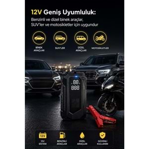 Portable Q18B 18.000 mAh Akü Takviye Cihazı & Hava Kompresörü