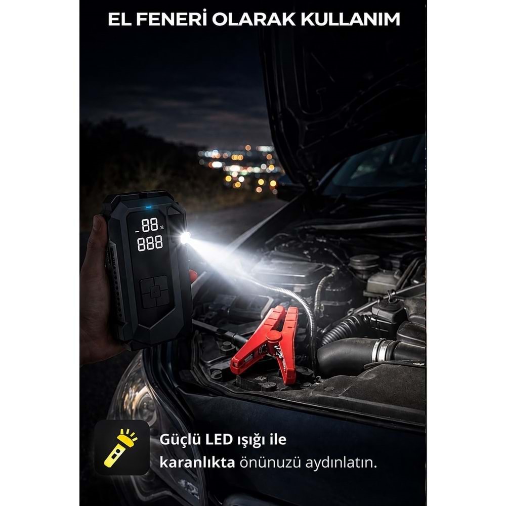 Portable Q18B 18.000 mAh Akü Takviye Cihazı & Hava Kompresörü
