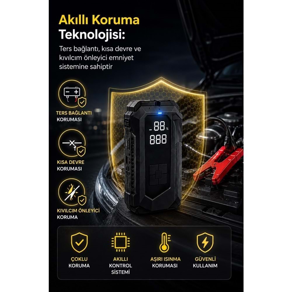 Portable Q18B 18.000 mAh Akü Takviye Cihazı & Hava Kompresörü