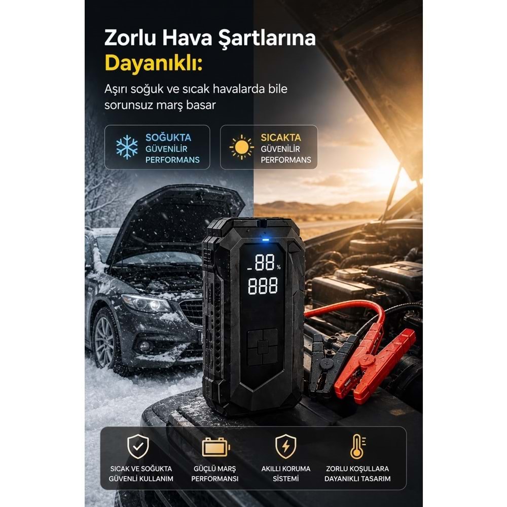 Portable Q18B 18.000 mAh Akü Takviye Cihazı & Hava Kompresörü