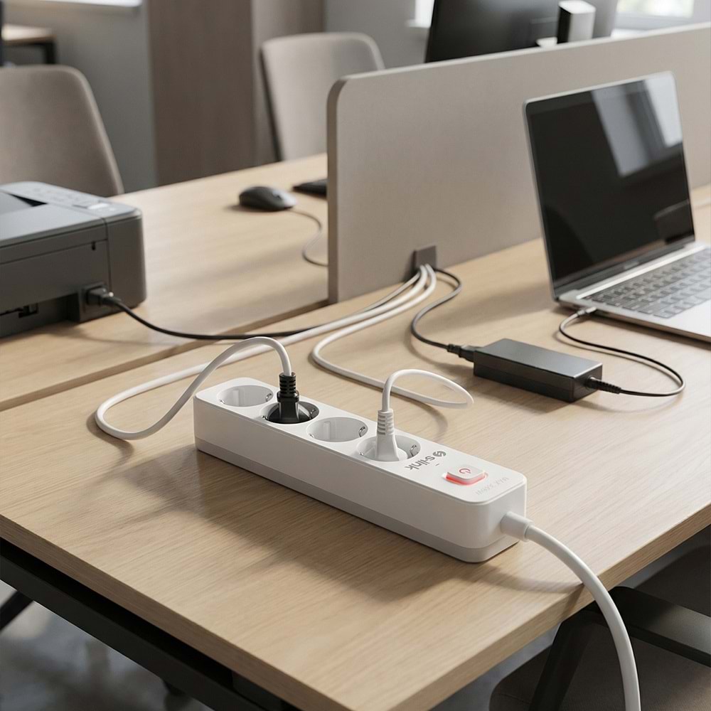 S-link SPG401S 1.5m 1.5mm 100% Bakır 750 Joule 4 lü Anahtarlı Akım Korumalı Priz