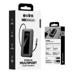 S-link IP-G20M 20000mAh PD65W Makaralı Siyah LCD Taşınabilir Pil Şarj Cihazı Powerbank