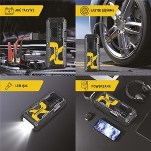 For-X X-12000A Powerbank Taşınabilir Şarjlı Jump Starter Lastik Şişirici Akü Takviyesi Şarj Seti