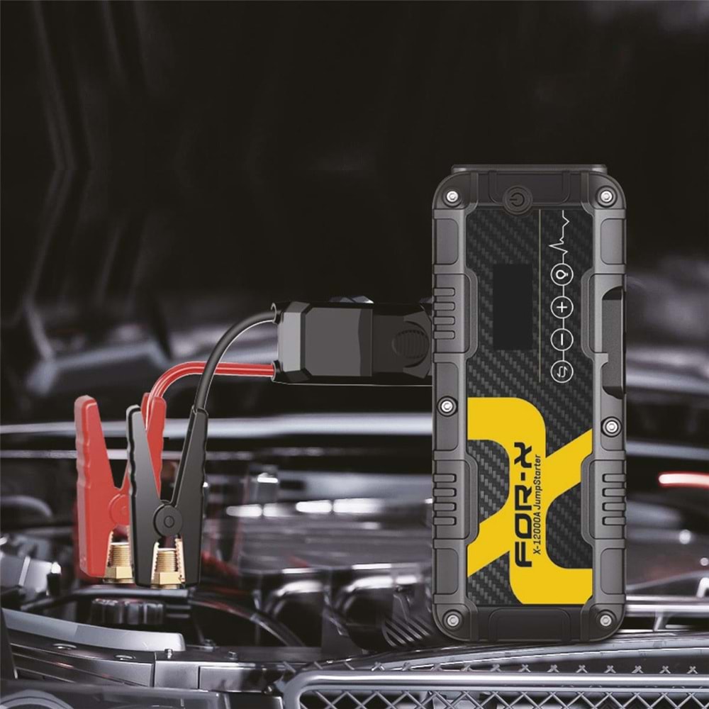 For-X X-12000A Powerbank Taşınabilir Şarjlı Jump Starter Lastik Şişirici Akü Takviyesi Şarj Seti