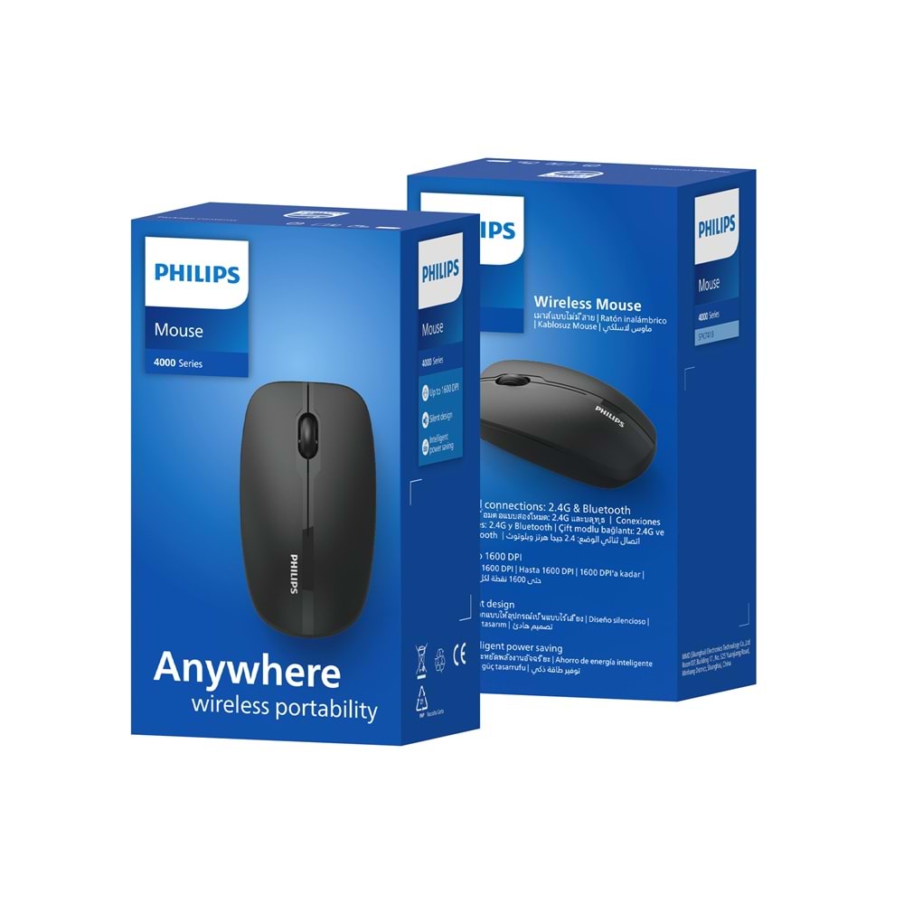 Phılıps SPK7418B Dual Mod 2.4 GHz + Bluetooth 1600DPI Sessiz Optik Mouse Siyah