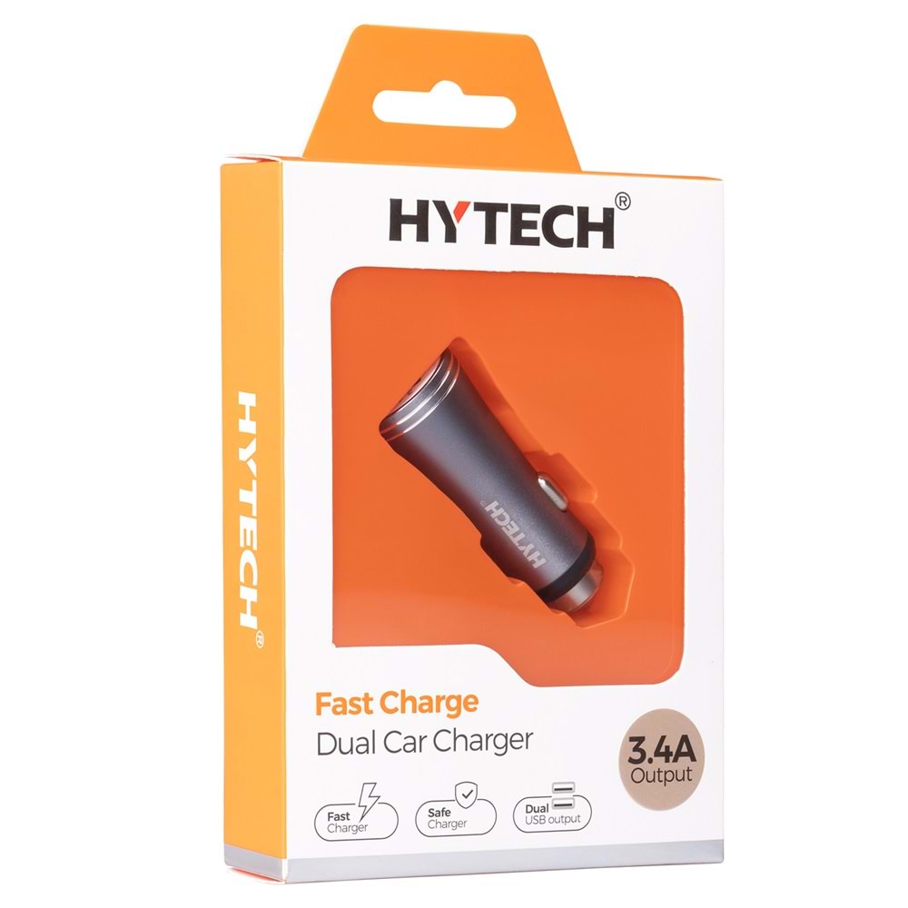 Hytech HY-X60 3.4A Hızlı Şarj 2 USB Gri Metal Araç Şarj Cihazı