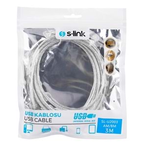 S-link SL-U2003 Usb2.0 3mt Şeffaf Yazıcı Kablosu