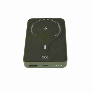 Bix PB105 10000mAh Stand Özellikli PD20W Type-C USB-A SCP 22.5W ve 15W Kablosuz Hızlı Şarj Destekli LED Göstergeli Yeşil Powerbank