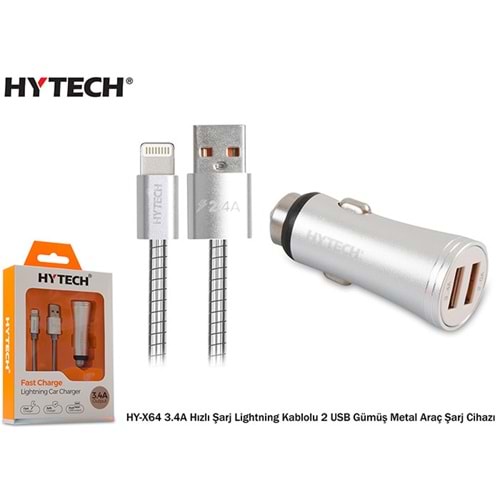 Hytech HY-X64 3.4A Hızlı Şarj Kablolu 2 Usb Metal Araç Şarj Cihazı