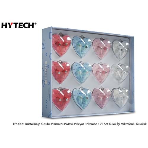 Hytech HY-XK21 Kristal Kalp Kutulu 3*Kırmızı 3*Mavi 3*Beyaz 3*Pembe 12li Set Kulak İçi Mikrofonlu Kulaklık
