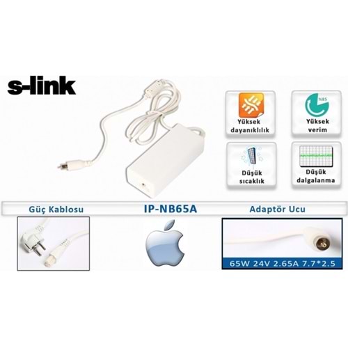 S-link IP-NB65A 65W 24V 2.65A 7.7*2.5 APPLE Notebook Standart Adaptör